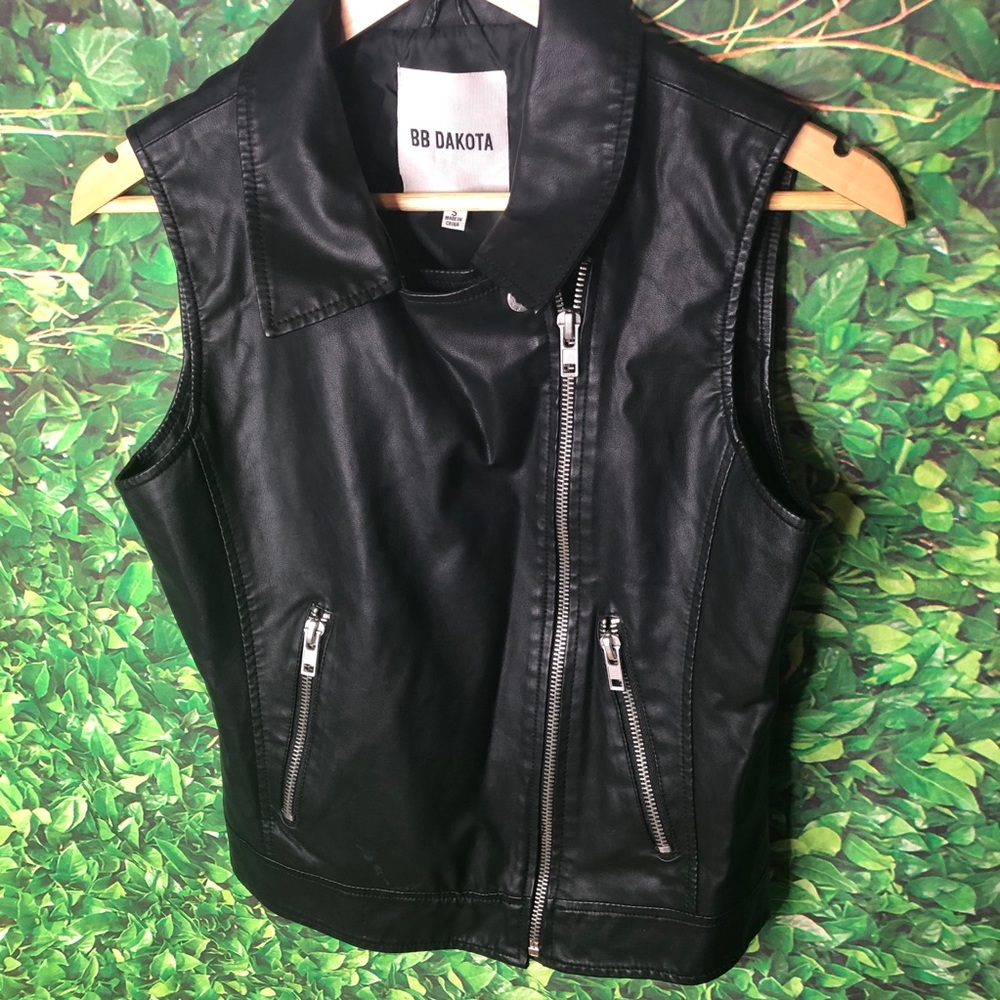 BB Dakota Womens Faux Leather Moto Vest Size Small Black